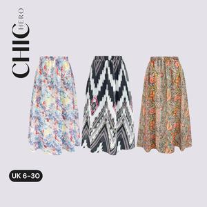 ChicHero High Waist Print Chiffon Comfort Midi Skirt Fabric Floral Womenswear Bottom Dress Fits Lightweight
