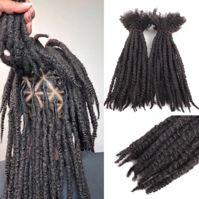 100% Textured Human Hair Curly Loc Extensions 10 Strands Handmade Real Human Hair dreadlocks 6-20 Inch Unisex