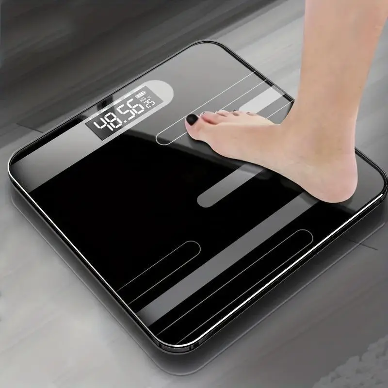 1pc Sleek Black Digital Body Weight Scale with LCD Display - Precision Floor-Standing Health Scale, Battery-Powered (36V & Under), Ideal for Bathroom Use Healthcare 0