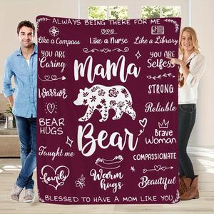 Mama Bear Letter Print Blanket, 1 Count Soft Comfortable Throw Blanket, Cool Bedroom Bedding Blankets, Warm Napping Blanket for Home Office Travel