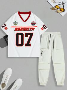 Men's Letter & Figure Print Short Sleeve Tee & Pants Two-piece Set, Loose Casual Round Neck T-shirt & Trousers for Summer, Men's Two-piece Outfits for Daily Wear