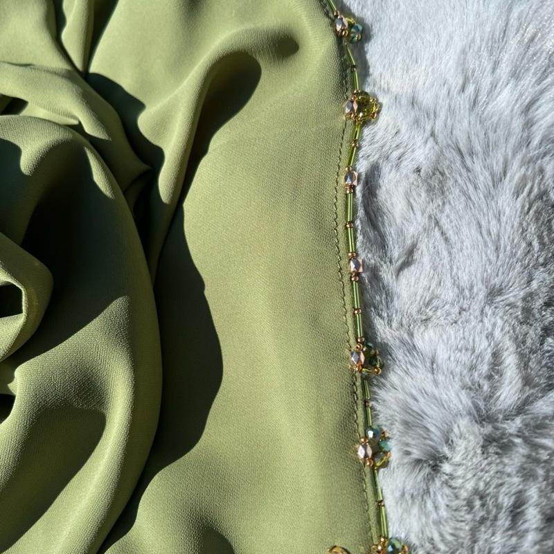 Olive colour crystal beaded hijab 3
