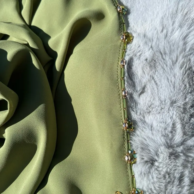 Olive colour crystal beaded hijab 2