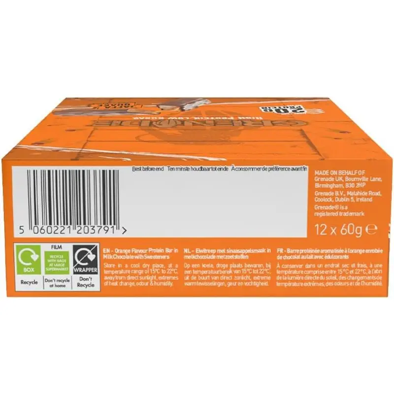 Grenade High Protein, Low Sugar Bar - Jaffa Quake, 12 x 60 g 6