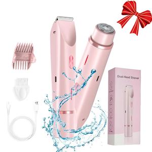 Women's Electric Bikini Trimmer, 2 in 1 Dual Head Dual Purpose Razor, Removable Heads, Waterproof Wet & Dry