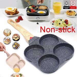 4 Hole Omelet Pan Frying Pot Pan Non-Stick 3 Holes Saucepan Fried Fryer Pan For Hamburg Pancake Egg Ham Burger Steak Breakfast Maker Omelette Pan Kitchen Cookware For Induction Cooker / Electric Ceramic Stove / Gas Stove (Use low heat when cooking) White