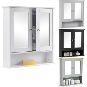 Taylor & Brown Double Door Mirrored Bathroom Cabinet Storage Cupboard Organiser Wall Mounted Mirror Cabinet with Adjustable Shelves, 56cm x 13cm x 58cm