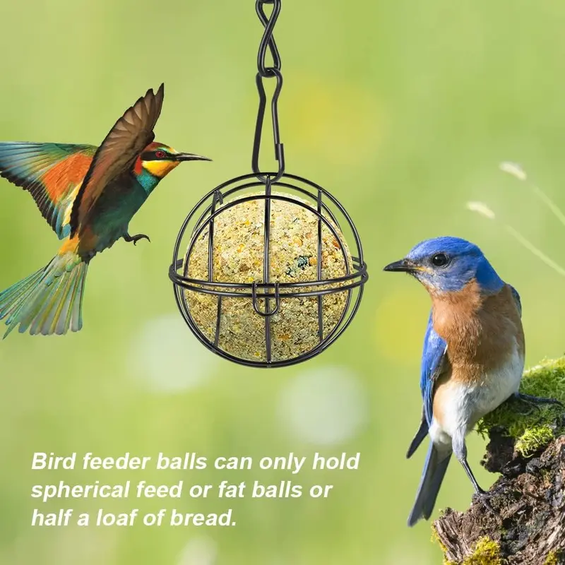 Fat Ball Bird Feeder, 2pcs Metal Fat Ball Bird Holder, Hanging Bird Feeder Holder Spherical with 2 S-shaped hooks for Outdoor Garden Wildlife Birds Finch Sparrow Robin (Black) 3
