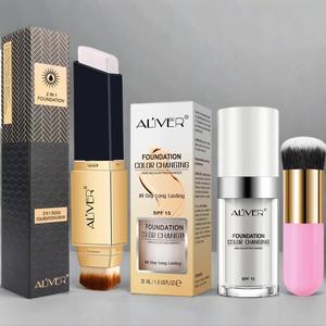 Aliver 2-in-1 Concealer Stick Foundation with Cosmetic Brush Concealer, Full Coverage Pore 01 Color and Aliver Liquid Foundation Sunscreen Base Brush, Makeup Kits