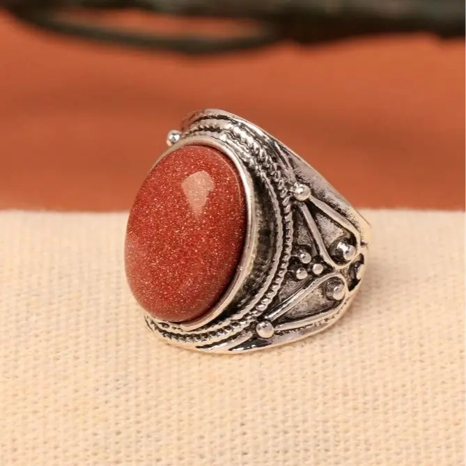 Men's Ring, Vintage Silver Alloy Plated Tiger Eye Stone Ring, Vintage Holiday Style Stone Ring, Multiple Color Options 3