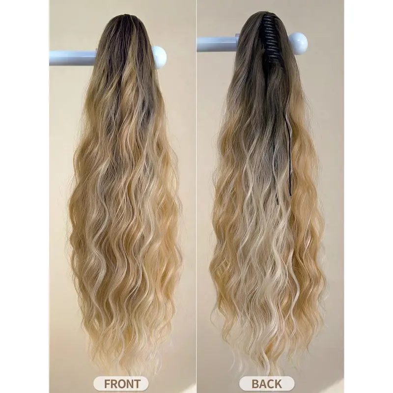 Claw Ponytail Extension Hair Ombre Long Water Wave 26 Inch Heat Resistant Fiber Synthetic Hairpiece For Women Girls Party Daily Use 3