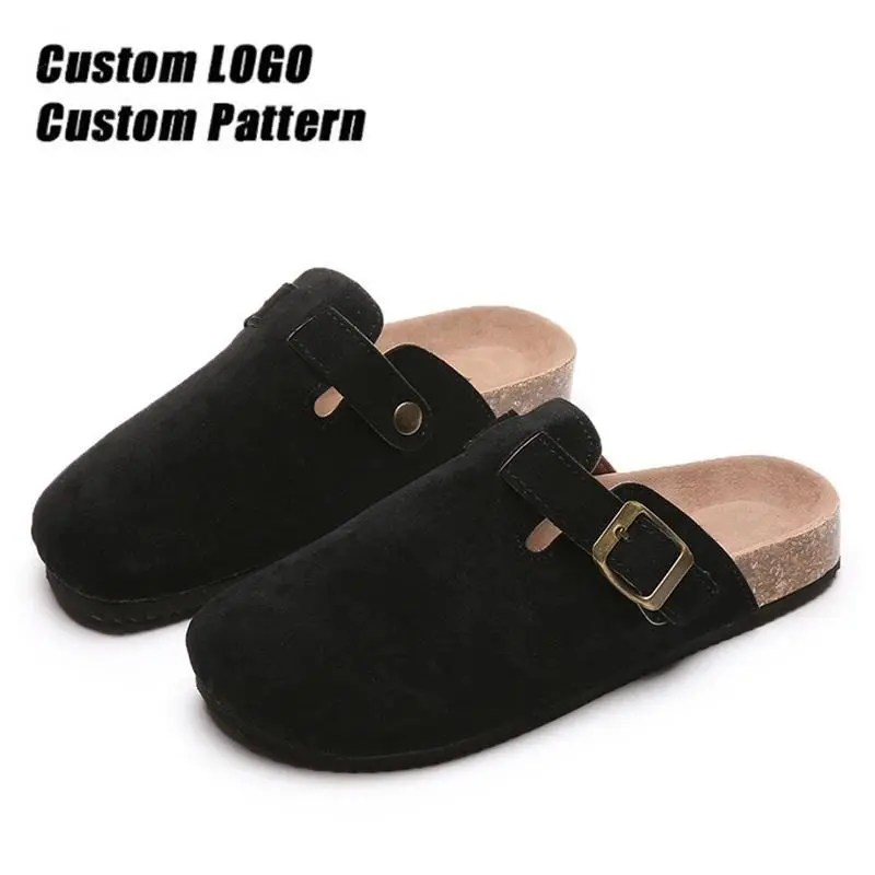 Outdoor Women's Closed-toe Flat Slipper Slip-on Comfortable Men Leather Causal Clogs and Mules Flat Summer Sandal Slippers
