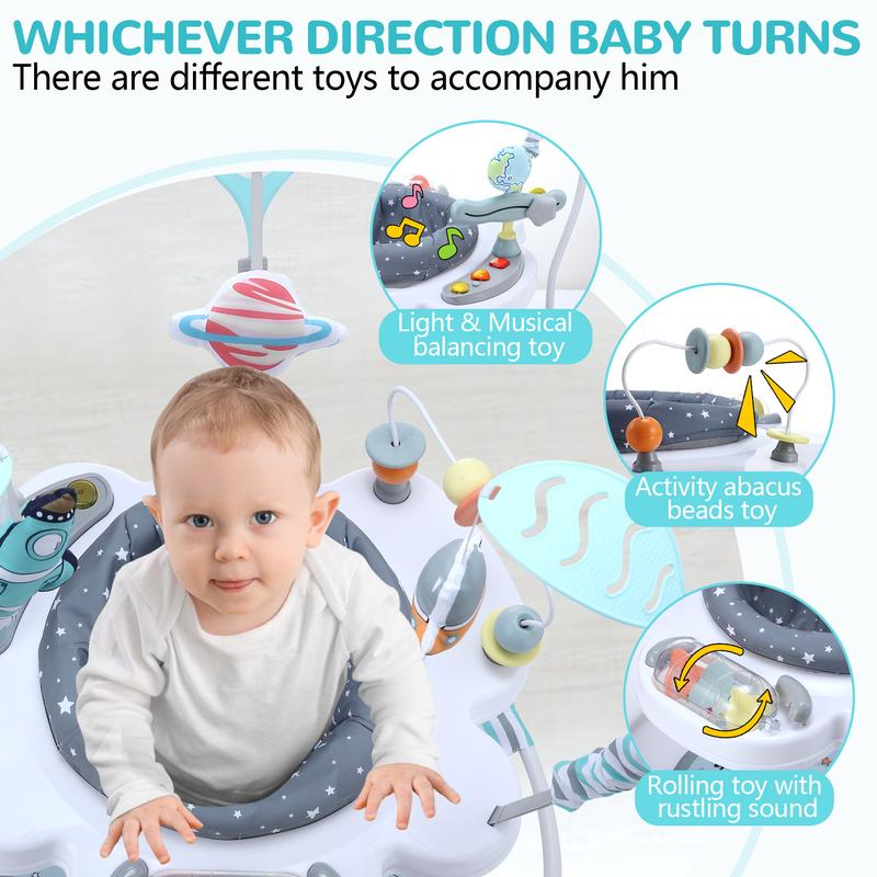 LADIDA Stationary Jumperoo Baby Bouncer Chair Acrobat - 360° Rotating Seat, Musical Toys, and Adjustable Heights (Space Tour Grey) baby  essentials baby  rocker 8