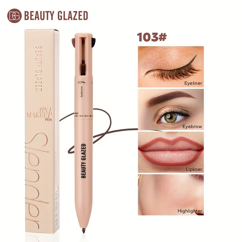 BEAUTY GLAZED 4-in-1 Multi-Function Makeup Pencil - Waterproof, Long-Lasting Highlighter, Eyebrow & Lip Liner in Nude Shades for All Skin Tones, Smooth Application, Natural Finish, Precision Highlighting | Nude Shade Cosmetics | Smooth Application Makeup 5