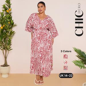 Chichero Women’s V Neck Kimono Sleeve Tie Back Maxi Long Dress-One Size 14-24 Comfortable Dress