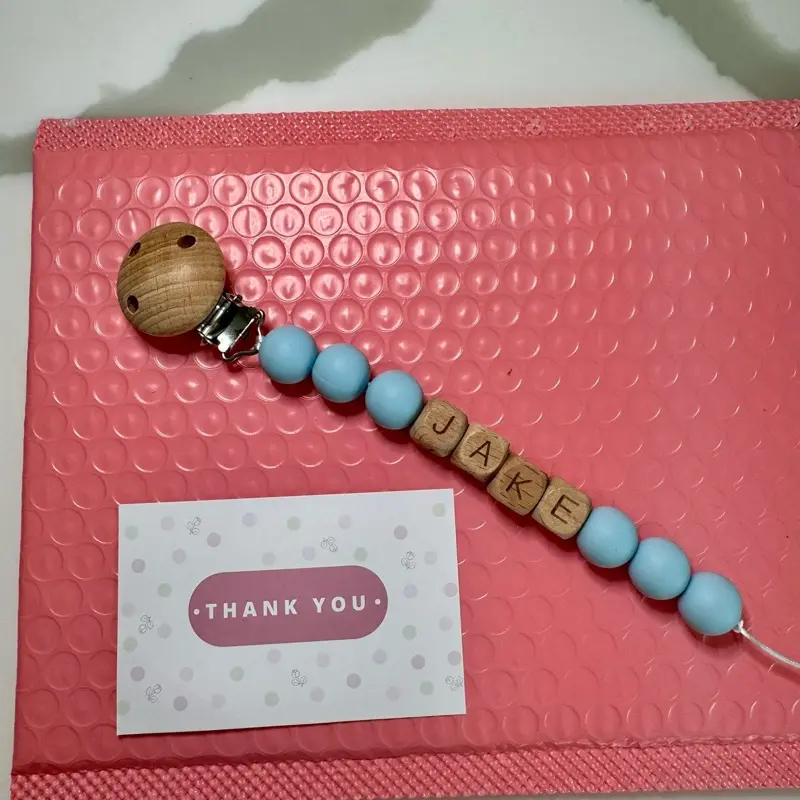 Personalised Dummy Clip with Name – Handmade Soother Holder | Custom Baby Gift (Pink, Blue, Purple, Turquoise Options) 2