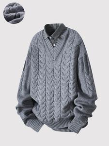 Men's Solid Color Cable Knit 2 IN 1 Sweater, Casual Long Sleeve Jumper for Spring & Fall, Fashion Men's Knitwear for Daily Wear