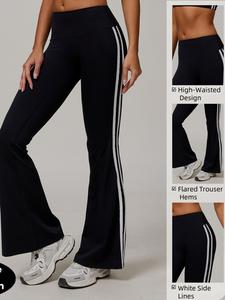 Women's Solid Side Stripe High Waist Skinny Yoga Pants, Casual Comfy Breathable Flare Leg Pants for Sports Running Cycling Yoga Pickle Ball Exercise, Ladies Sportswear for All Seasons, Flared Yoga Pants