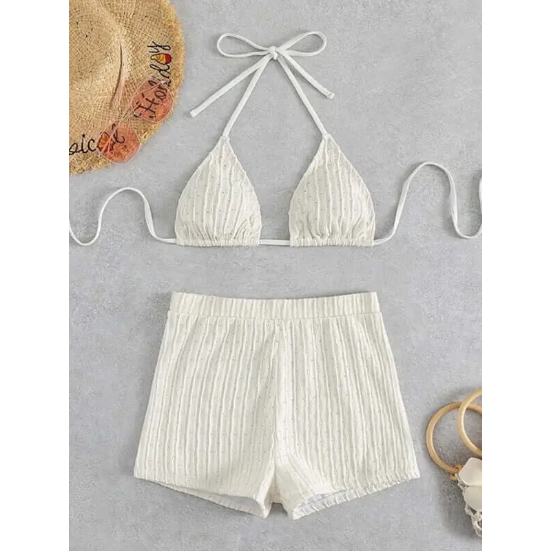 Feminine lace-up textured two-piece bikini 1