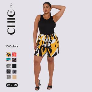 2025 ChicHero Spring Summer Printed Elasticated Adjustable Waist Pleated Casual Shorts Women Womenswear Bottom Drawstring Fashion Graphic Polyester Strap