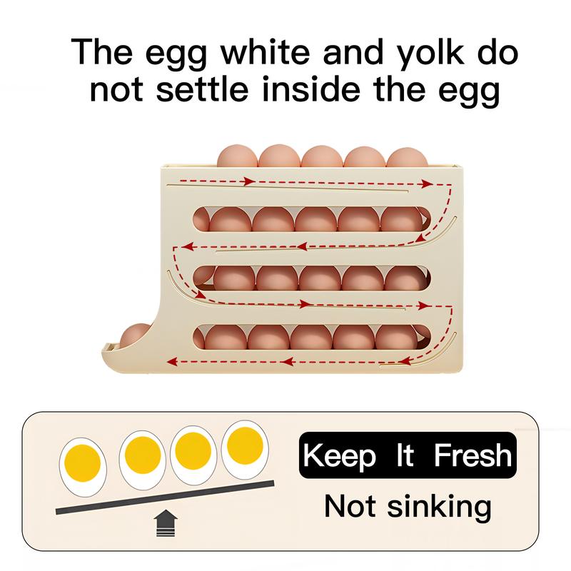 4-Tiers Auto Rolling Egg Dispenser, Space-Saving Egg Holder for Fridge and Countertop, Durable Plastic Kitchen Egg Organizer 2