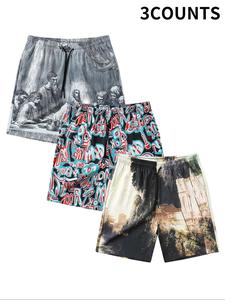 Men's All Over Print Drawstring Waist Shorts, Regular Fit Casual Pocket Beach Shorts, Men's Summer Bottoms for Vacation Holiday