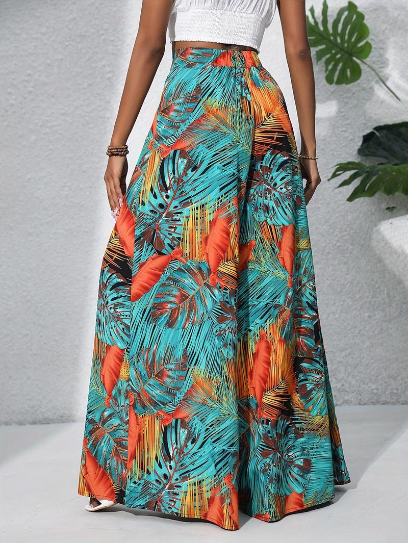 Product Introduction of Women'S Bohemian Floral Print Chiffon Wide-Leg Pants - High Waist, Elastic Waistband, Long Beach Trousers for Summer Vacation, Casual Elegant Style Womenswear Bottom Comfort 10