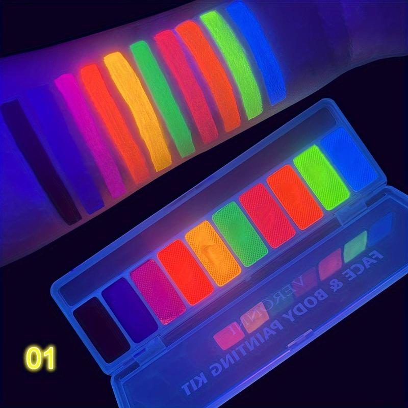 Product Introduction of 10 Colors Water Activated Eyeliner Palette With Fine Liner Brush Set, UV Glow Neon Fluorescent Face Body Paint Kit For Halloween Makeup Party Fancy Dress Beauty Makeup For Music Festival 4