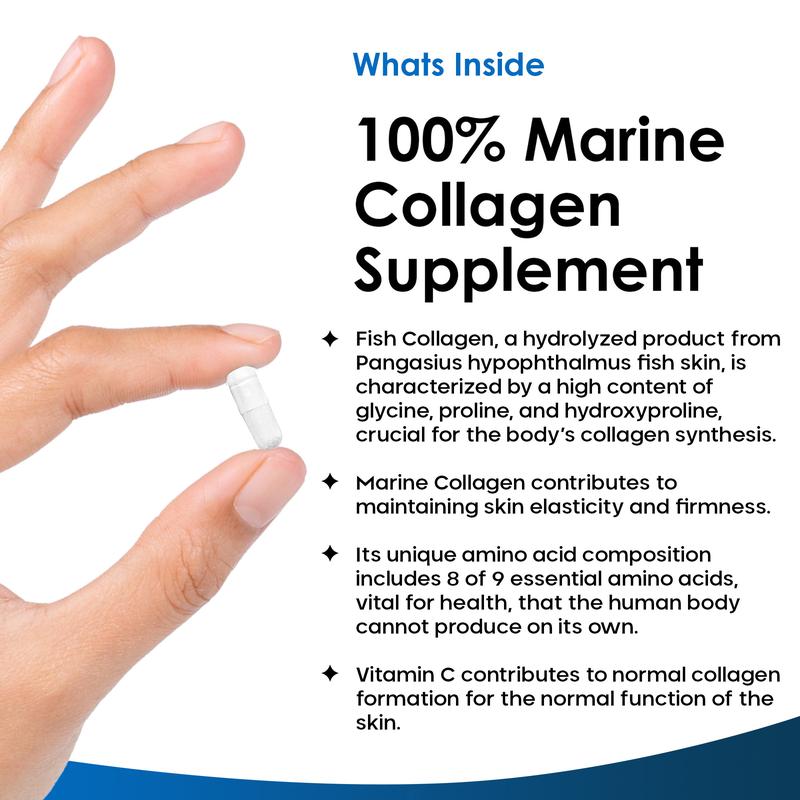 Super Collagen Supplement Type 1 Hydrolysed 100% Marine Collagen Capsules + Hyaluronic Acid, Vitamin C and Biotin 1