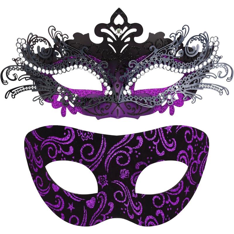 SIQUK Couple Masquerade Masks Venetian Party Mask Halloween Costume Carnival Mask for Couples Women and Men 7