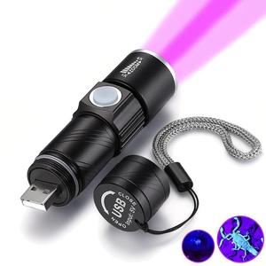 395nm UV Flashlight, 1 Counts USB Rechargeable Zoomable Ultraviolet Light, Pet Cat Moss Urine Detection Light, Outdoor Camping Fishing Light