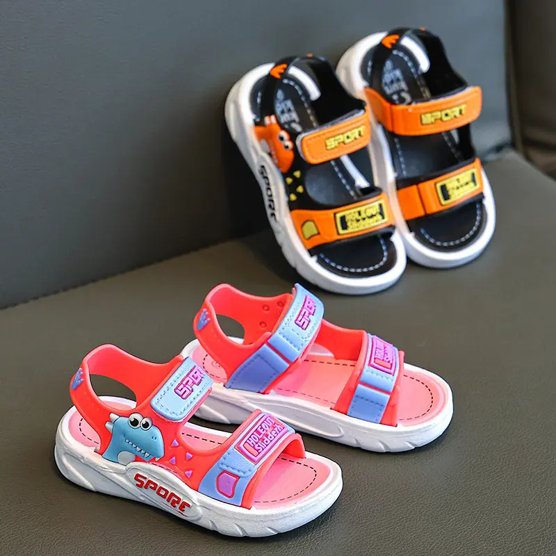 Youngsters' Cartoon Character Summer Sandals with Adjustable Straps - Soft PVC Sole Breathable Beach Shoes for Boys & Girls, Lightweight Outdoor Play Sandals (Dinosaur, Bear, Monster Truck Designs) 3