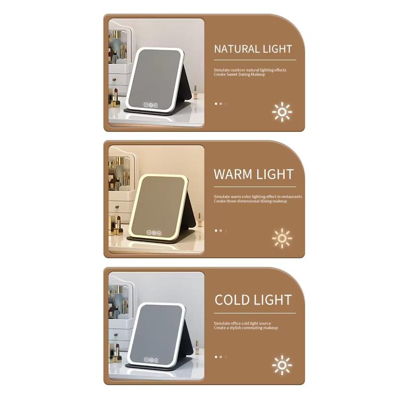 Portable Led Light Makeup Mirror, Rechargeable Desktop Electric Mirror, Foldable Makeup Mirror For Home, Dormitory, Bedroom, Living Room, For Gift, Decor 8