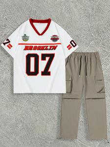 Men's Letter Print Short Sleeve Tee & Pants Two-piece Set, Casual T-shirt & Trousers for Summer, Men's Clothes for Daily Wear