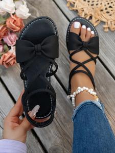 Women's Fashionable Bowknot Design Cross Band Sandals, Dressy Flat Sandals, Casual Comfortable Breathable Sandals for Beach, Fashionable Shoes for Daily Wear, Summer