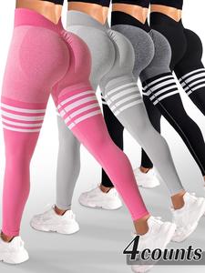 Women's Striped Print Ruched High Waist Sports Leggings, Sporty Comfy Breathable V-shaped Waist Skinny Pants for Yoga Gym Workout Running, Ladies Sportswear for All Seasons Gym Sportswear Bottoms