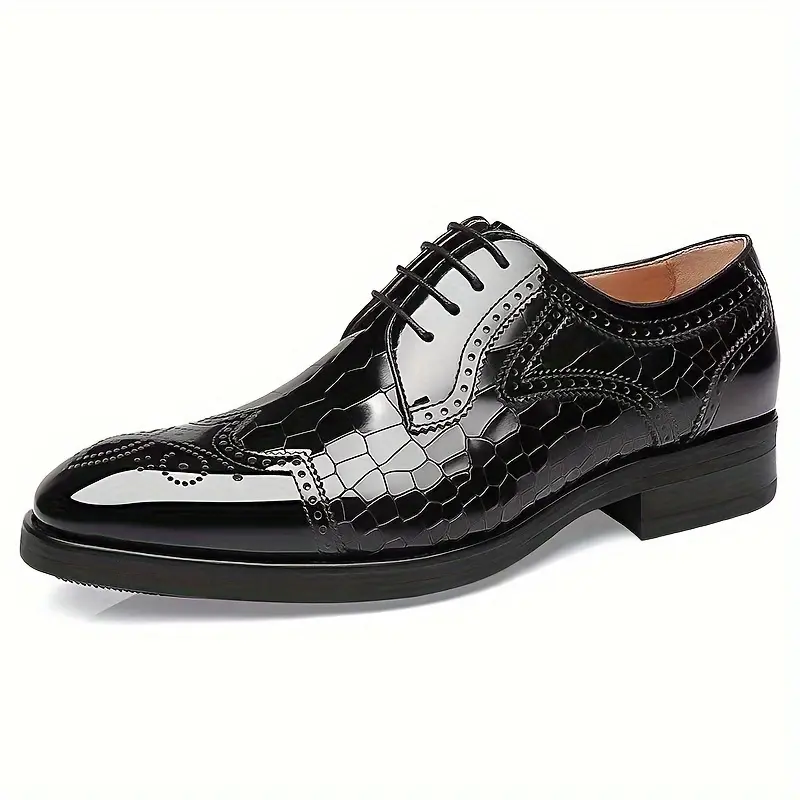 Men's Wing-tip Brogue Shoes, Formal Dress Breathable Anti-skid Lace-up Shoes For Business Office, Spring Summer And Autumn 0