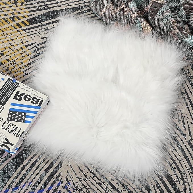 Product Introduction of 25 cm Small Rugs Fluffy Faux Fur Chair Pad Cover Rug Fuzzy Cushion Photography Props Background Nail Mat Carpet for Christmas Party Decorative Home Living Room Sofa Bedroom Floor (White Square) 7