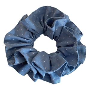 Buffetadorn New Korean Retro Polka Dot Denim Double-Layer Scrunchie|   High-End Versatile Hair Tie for Low Ponytails|   Women's Fashion Hair Accessory