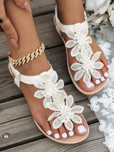 Women's Fashionable Flower & Butterfly Decorated Slip on Beach Sandals, Casual Boho Style Sandals for Summer, Lightweight Strappy Dressy Summer Sandals, Footwear