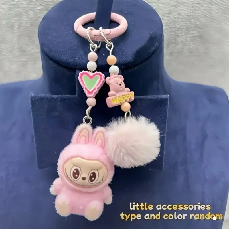 Adorable Labubu 3D Bunny Keychain Charm with Heart & Happy Tag