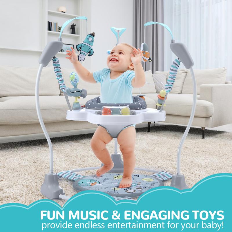 LADIDA Stationary Jumperoo Baby Bouncer Chair Acrobat - 360° Rotating Seat, Musical Toys, and Adjustable Heights (Space Tour Grey) baby  essentials baby  rocker 2
