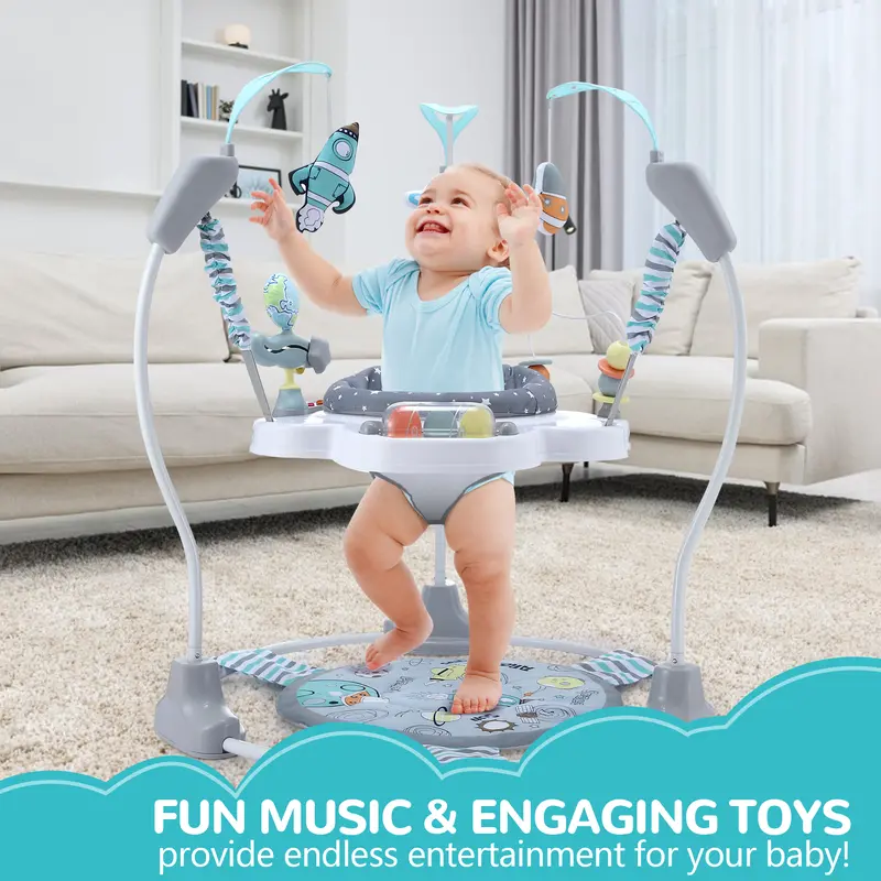 LADIDA Stationary Jumperoo Baby Bouncer Chair Acrobat - 360° Rotating Seat, Musical Toys, and Adjustable Heights (Space Tour Grey) baby  essentials baby  rocker 2