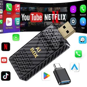【Yurnlv】Mini Al Box -Streaming Netflix/Youtube/Tiktok to your car! 3 in 1 Wireless CarPlay and Android Auto Adapter suitable for Factory wired CarPlay Cars