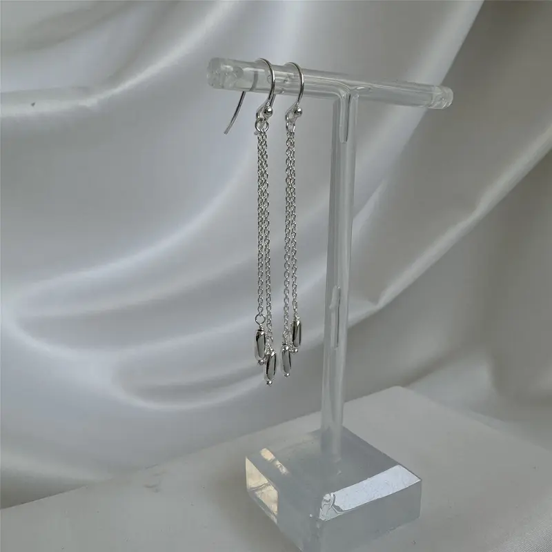 Sterling Silver Double Chain Nugget Drop Dangle Earrings 5