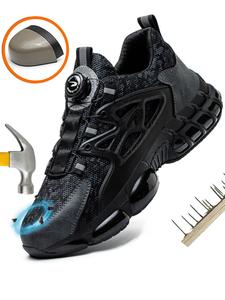 Men's Casual Lace Up Low Top Safety Shoes, Anti-smash & Anti-piercing Safety Shoes, Outdoor Button Safety Sports Shoes