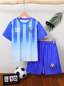Two-Piece Set Toddler Boy's Letter Print Soccer Jersey Tee & Soccer Print Shorts, Casual Short Sleeve T-shirt & Track Shorts, Summer Outfits Clothes for Kids