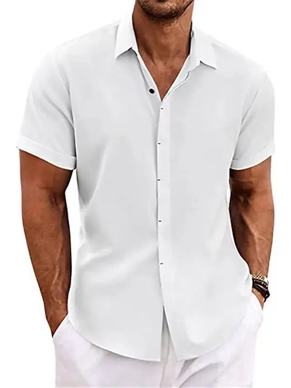 Men's Linen Shirts Short Sleeve Casual Shirts Button Down Shirt for Men Beach Summer Wedding Shirt Menswear Tops 0