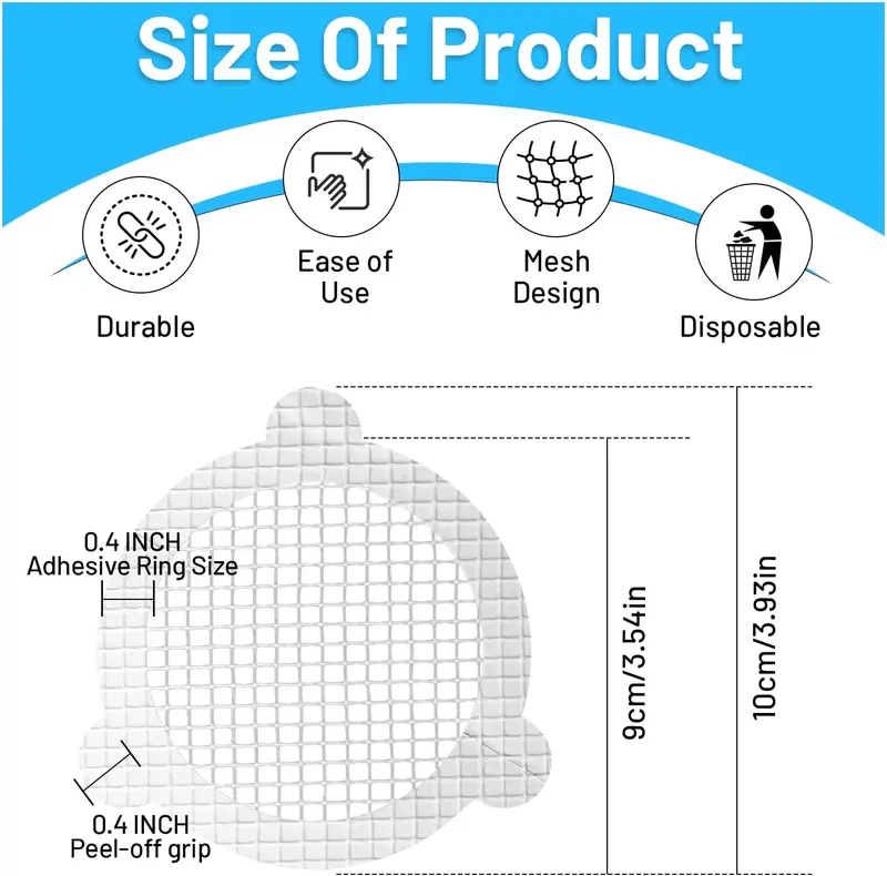 (25 Pack) Disposable Drain Cover & Drain Snake Stickers - 9cm Round Shower Drain Cover & Hair Catcher for Shower Drain - Perfect for Bath & Kitchen - Mesh Stops Human & Pet Hair 5