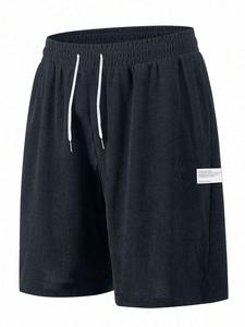 Men's   Letter Patched Drawstring Waist Corduroy Shorts, Casual Comfy Pocket Design Shorts for Fall & Winter, Men's Bottoms for Daily Wear